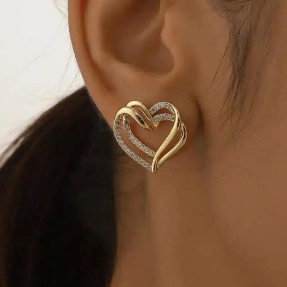 3for$20 1pair Fashion Stainless Steel Cubic Zirconia Decor Heart Stud Earrings